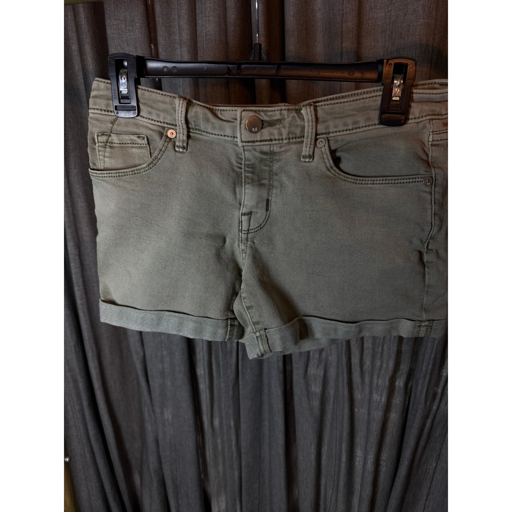 Mossimo Olive Green Mid Rise Midi Denim Shorts Womens Size 4 27R Super Stretch